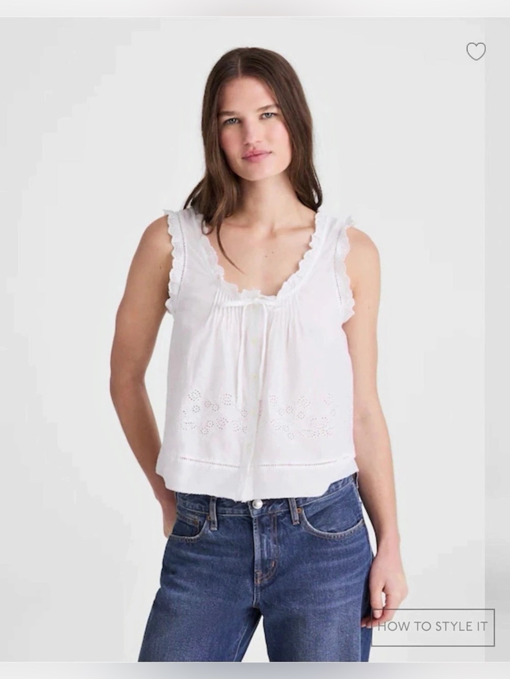 Madewell Tie-Front Top in Eyelet Ruffle Tank White Size XXL NWT